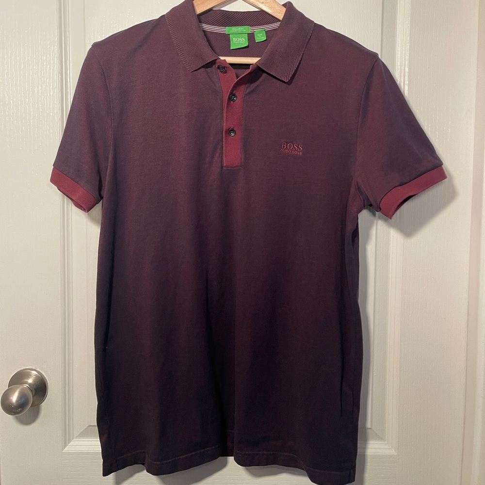Hugo Boss Men’s Polo Shirt Adult Size Medium Dark Red Maroon short Sleeve Top